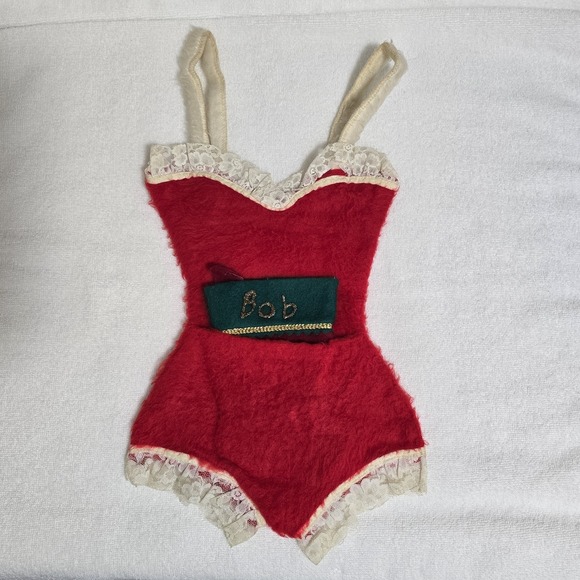 VTG 1950s Red Felt Lingerie Bodice Christmas Wall Decor w/‎ Mini Stocking Rare
